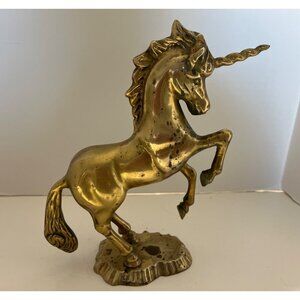 Vintage Solid Brass Unicorn Figurine 9”x8”